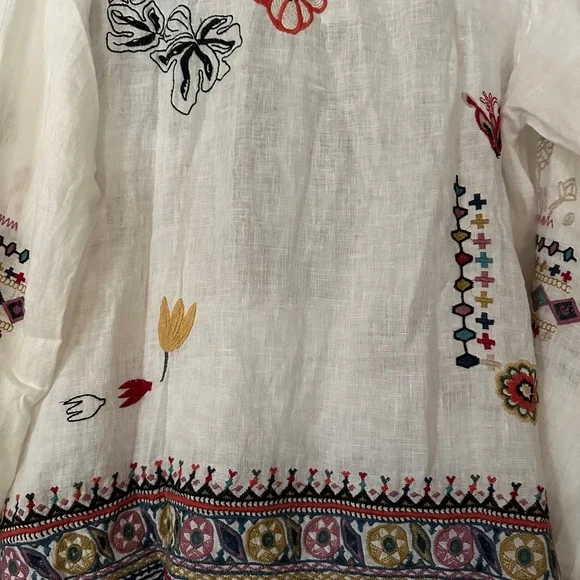 Johnny Was Simmie Embroidered Linen Blouse - Picture 11 of 15